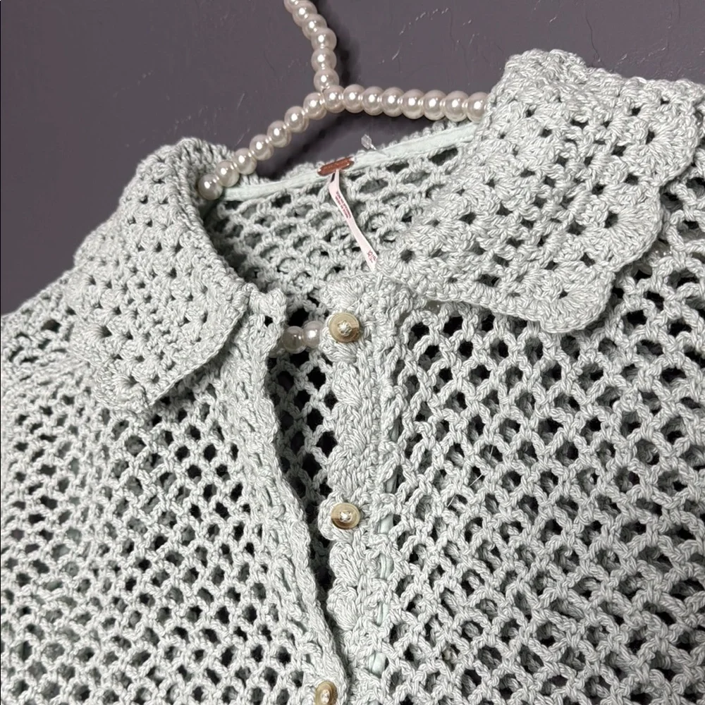 New Free People Lily Crochet Top in Green